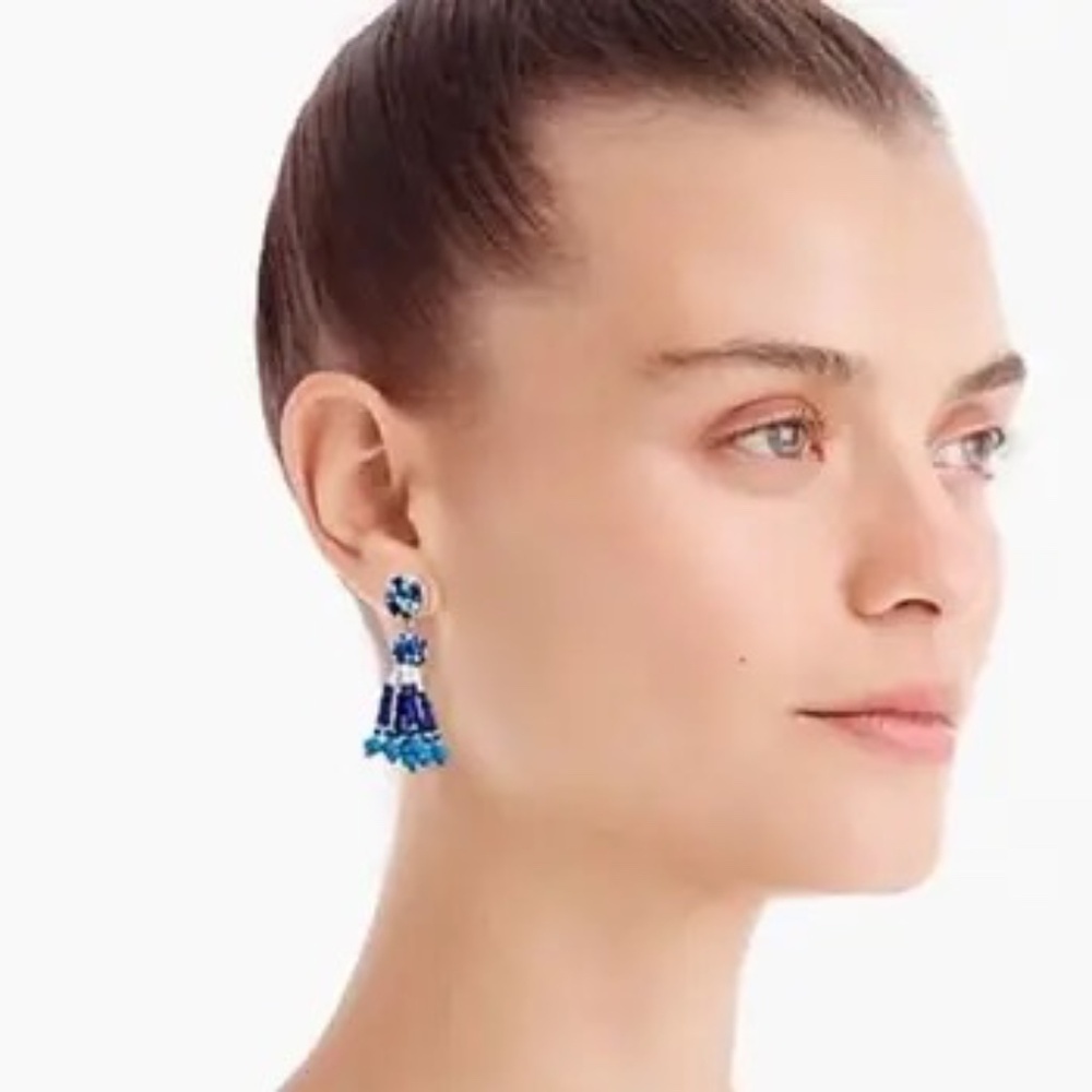 J. Crew Blue Beaded tassel earrings Gold White NWT - Picture 2 of 2